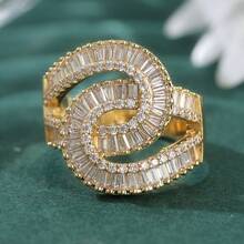 复古奢华宽面螺旋戒指，精致优雅时尚戒指，百搭日常佩戴单品 - 金色 - 查看 2