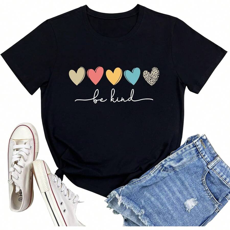 Camisetas Gráficas para Mujer LOOKFACE, Camisetas Bonitas y Suaves - Negro - Ver 1
