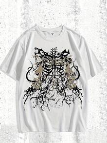 Camiseta de manga corta cuello redondo playeras de hombre estampado calaveras góticas cómoda versátil ideal para entrenamientos al aire libre uso diario verano primavera nacional envio - Blanco - Ver 1