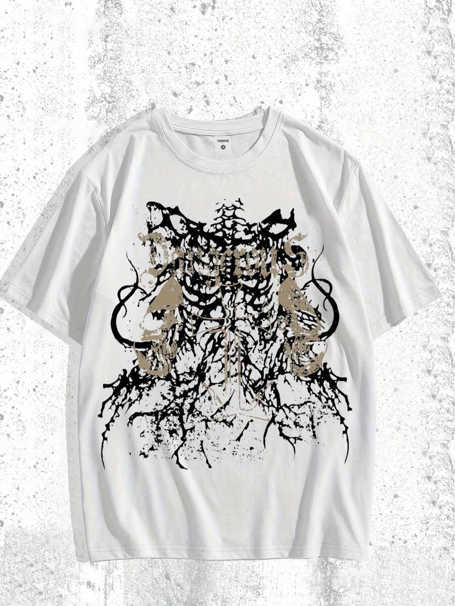 Camiseta de manga corta cuello redondo playeras de hombre estampado calaveras góticas cómoda versátil ideal para entrenamientos al aire libre uso diario verano primavera nacional envio - Blanco - Ver 1