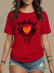 Orange Heart Shaped Like A Basketball Representing Mothers' Love For Basketball, Women's T-Shirt, 100% Cotton, Comfortable And Modern For Sports Fans, Maija Women. - 紅色 - 查看 8