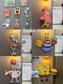 SpongeBob SquarePants 5pcs/1pc, SquarePants Fridge Magnets, Cartoon Fridge Magnets, Fun Fridge Magnets, Patterns Include , Squidward, Sandy, Mr. Krabs. Suitable For Kitchen, Office, Kitchen Decor, Home Decor, Scene Decor, Holiday Gifts, Exquisite Gifts, Fridge Decoration, Holiday/Party Gifts, Halloween And Christmas Gifts (Random Style) - Multicolor - View 14
