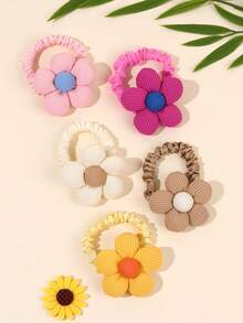 5pcs Multicolor Hair Ties For Girls Cute Flower Hair Ropes For Girls Elastic Hair Ponytail Holder Flower Hair Elastics Stretchy Bands Teens Hair Accessories - Multicolor - View 1