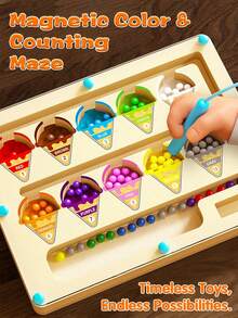 Magnetic Color And Number Maze, Wooden Color Sorting Board, Montessori Counting Matching Game, Fine Motor Skills Toy For Toddlers And Kids, Magnetic Stone Puzzle Board - Multicolor - View 2