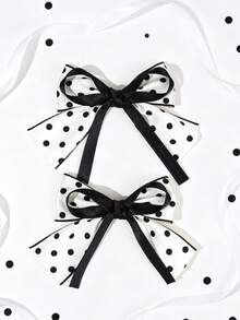 2pcs Black Polka Dot Bow Hair Clips, Silk Fabric Minimalist Style Alligator Clips, Cute Hair Accessories Suitable For Daily Casual And Summer Vacation Outfits, Mother's Day Gift, Teens - Multicolor - View 1