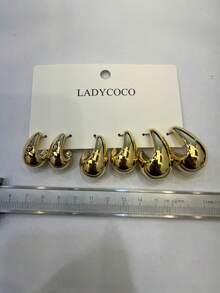 LADYCOCO Set de 3 pares de pendientes de gota elegantes y vintage en color dorado, adecuados para uso diario y como regalo, con tabla de referencia de tamaños para mujeres - Juego de gotas de agua doradas - Ver 7