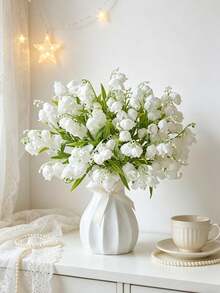 6pcs White Lily Of The Valley Artificial Flower Bouquet, Suitable For Wedding, Engagement, Home Decor, Valentine's Day, Graduation Ceremony - No Container Tabletop Floral Centerpiece Decoration - Perfect Gift For Home Decor Enthusiasts And Event Planners - White - View 9
