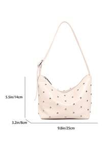 BEIKAMU Fashion Rivet Decor PU Crossbody Bag, Adjustable Shoulder Strap Zipper Closure Versatile Shoulder Bag Satchel, Suitable For University, Commuting, Shopping, Strolling, Daily Use - White - View 3