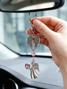 Pink Crystal Guardian Angel Car Hanging Ornament - Premium Alloy Angel Decor, Can Be Hung On Rearview Mirror, Steering Wheel, Women's Handbag, Etc. Elegant Car Interior Accessory, Ideal Gift For Ladies, Girlfriends And Family, Suitable For Any Occasion - A - View 6