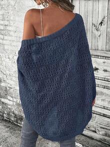 Cárdigan ligero y versátil de unicolor y diseño hueco para uso diario de mujer - Azul 2 - Ver 2