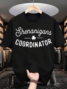 1 Piece St. Patrick's Day Joke Coordinator T-Shirt, Women's Casual Top, Funny Irish Party Wear With Lucky Shamrock Design. It's A Perfect T-Shirt To Give To Friends And Family On Any Holiday Or Special Occasion, 180g 100% Cotton. - 黑色 - 查看 2