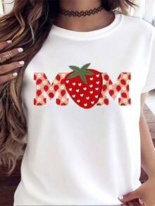 1 camiseta de algodón con estampado de fresas para el Día de la Madre, uso casual, 180g 100% algodón, los estampados están completamente impresos. Unisexo. - Blanco - Ver 2