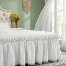 1pc Princess Style Lace Ruffle Bed Skirt, Floral Trim Bedding, Dust Cover Bed Skirt, Elastic Stretchy Bed Skirt Suitable For Bedroom, Guest Room, Hotel - Ivory White - View 6