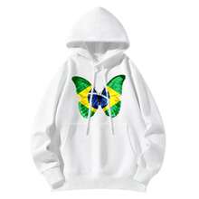 0504 Velsiss Moletom com Capuz Borboleta Bandeira do Brasil, Estampa Patriótica Verde e Amarelo, Ideal para Torcedores e Looks Casuais - Branco - Visão 7