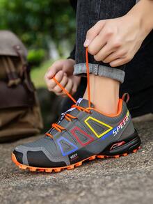 tuxingshangbiao Sapatos Impermeáveis para Caminhada Masculinos, Tênis de Trekking Respiráveis, Sapatos para Corrida em Trilha Antiderrapantes para Uso Externo, Sapatos para Esportes Aquáticos, Sapatos para Bicicleta de Montanha - Laranja acinzentado - Visão 5