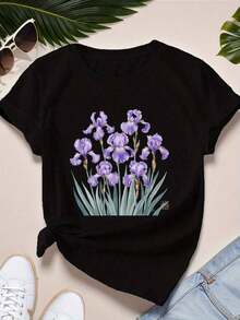 Camiseta Deportiva de Manga Corta para Mujer Tallas Grandes con Estampado de Iris, Camisetas de Mujer, Camiseta Gráfica, Camisetas Gráficas, Tops de Mujer, Camiseta de Verano, Camiseta Casual, Camisetas de Verano, Tops, Conjuntos de Verano para Mujer, Camiseta Casual de Manga Corta con Cuello Redondo Cómoda, 100% Algodón, blusas de mujer, camisetas de mujer de algodón - Negro - Ver 7