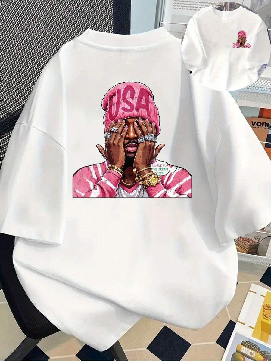 Short-Sleeved, Round-Neck T-Shirt With A Hip-Hop Style Print And American Urban Culture, A Casual Top For Summer And Spring, Women's Clothing. - 白色 - 查看 1