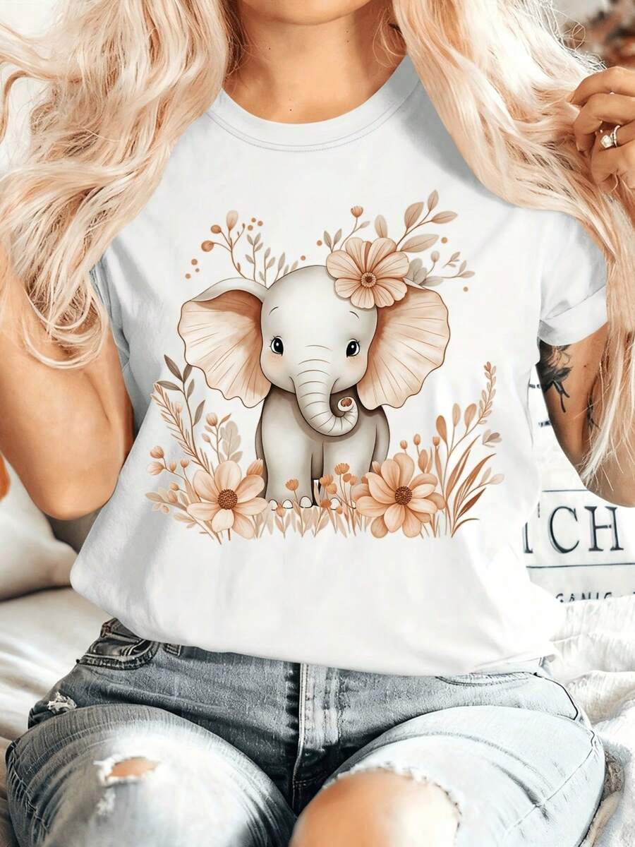 Talla Grande - Talla Grande - Camiseta de Talla Grande para Mujer | Top Casual de Manga Corta y Cuello Redondo con Estampado Plano 2D Único, Ajuste Cómodo Oversize, Tejido de Elasticidad Media, Lavable a Máquina, Adecuado Para Todas las Estaciones