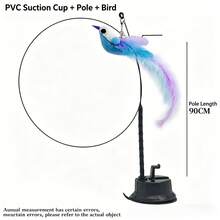 Multi-Color Interactive Cat Teaser Wand With Feather & Bell, Durable Self-Play Cat Toy With Strong Suction Cup Base, Suitable For Indoor Cat Exercise, 1pc - Purple - View 19
