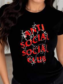 Text With Red Letters Intertwined With Barbed Wire Symbolizing A Rebellious Mind And Inner Strength That Defies Social Pressure, Showing A Modern Attitude And Free Spirit. Custom Urban Casual Women's T-Shirt - 黑色 - 查看 1