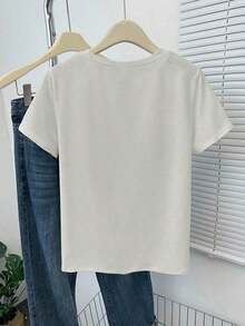Camiseta de mujer de cuello redondo con gráfico bordado de granos de caféPure-Cotton - Blanco 1 - Ver 3