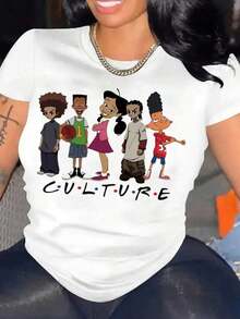 Nuevas camisetas de 2026Women's Casual Cartoon Culture Graphic T-Shirt - Short Sleeve Crew Neck, Polyester, Machine Washable, Spring/Summer Top, Ladies T Shirtsr,La elección perfecta para tus atuendos de San Valentín,afiliado ,camiseta masculina con gráfico divertido,Camisetas de K-Pop para hombre,blusas de niña,blusas para mujer - Blanco - Ver 7