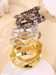 2 Elastic Cord Bracelets With Gold And Silver Color Blocks, European And American Style, 5-Piece Set, Simple And Versatile INS Style, Fashionable Bracelets For Everyday Wear - Aneka warna 4 - View 4