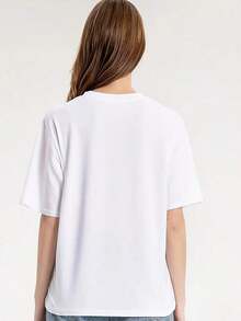 1 pieza de camisa espacial para mujer - Blusa de manga corta con diseño de gatito adorable, top casual de cuello redondo para primavera y verano con estampado de gato atigrado y temática espacial, lavable, 180g, 100% algodón. - Blanco - Ver 4