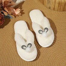 LANGRUIER Women's Indoor Slippers With Bunny Ears, Colorblock, Plush, Crystal Decor, Soft Slip-On Slippers For Indoor & Outdoor Wear, Suitable For All Seasons - White - View 7