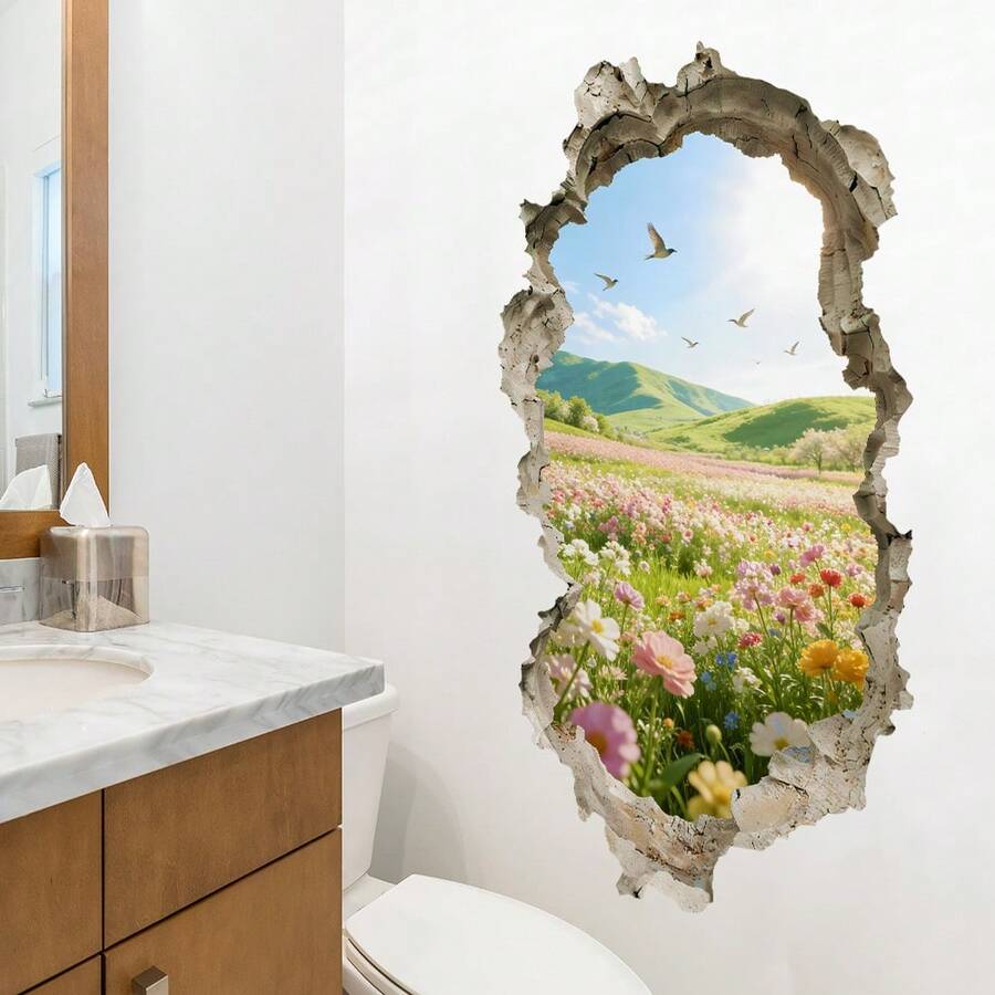 1 miếng dán tường hình cá heo 2D lập thể, cảnh biển nhiệt đới, tạo hiệu ứng thị giác sống động. - nhiều màu - Xem 1