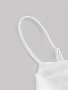 Elegante vestido de tirantes con fruncido en la cintura de color liso - Blanco 3 - Ver 3