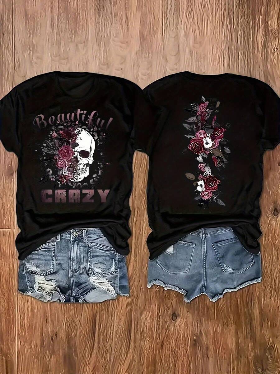 Women's T-Shirt For Spring And Summer - 黑色 - 查看 1