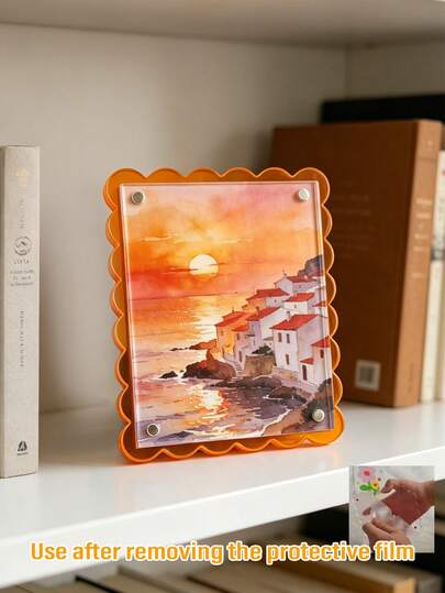 1 khung ảnh acrylic viền lượn sóng, tranh nghệ thuật phong cảnh ven biển vẽ màu nước, khung ảnh để bàn trong suốt nhiều màu sắc cho phòng ngủ, phòng khách, văn phòng, quà tặng dễ thương hiện đại cho gia đình và bạn bè.