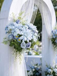 1/3/60件裝藍色人造繡球花、牡丹、絲綢玫瑰花束，適用於居家、婚禮、新娘花束裝飾、情人節、生日禮物、畢業典禮及其他場合 - 藍色 - 查看 5