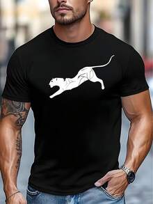 Unisex Short Sleeve T-Shirt For Men, Cheetah Print T-Shirt - Breathable, Soft, Round Neck, Casual & Sports Clothing, Suitable For Outdoor, Gym, Everyday Wear - Comfortable, Cheetah Design, Machine Washable, Versatile, For Mood Lovers, Gift, Fashionable Men's T-Shirts, , , Dazymujer, Romwehombres, Bohochic,Maestrasregalos,Tesiteparaconjuntos De Mujer Con Curvasparamu,Y2k, - 黑色 - 查看 1