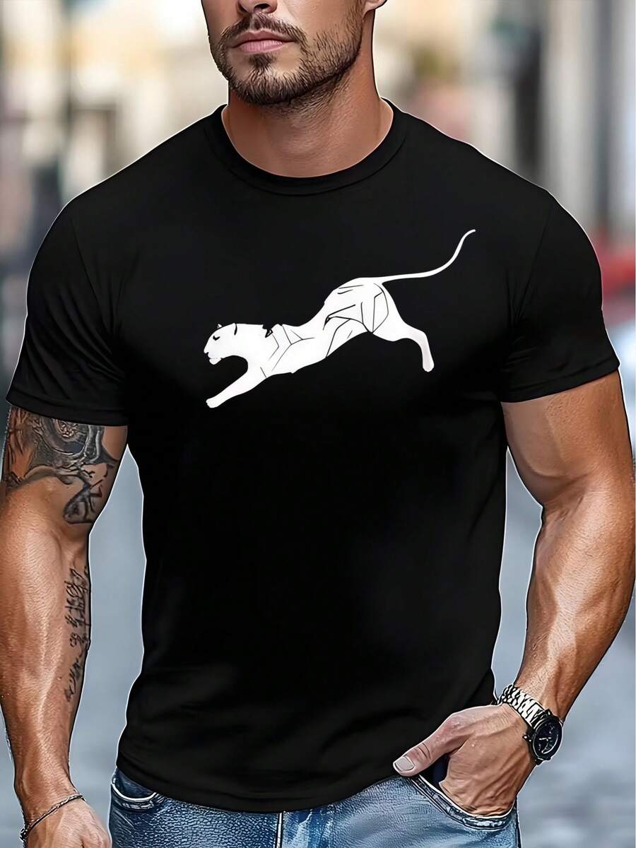 Unisex Short Sleeve T-Shirt For Men, Cheetah Print T-Shirt - Breathable, Soft, Round Neck, Casual & Sports Clothing, Suitable For Outdoor, Gym, Everyday Wear - Comfortable, Cheetah Design, Machine Washable, Versatile, For Mood Lovers, Gift, Fashionable Men's T-Shirts, , , Dazymujer, Romwehombres, Bohochic,Maestrasregalos,Tesiteparaconjuntos De Mujer Con Curvasparamu,Y2k, - 黑色 - 查看 1