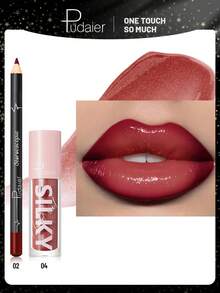Pudaier 2-In-1 Lip Set: Moisturizing Lip Liner Pencil And Lip Gloss | Waterproof And Smudge-Proof, Shaping Lips, Universal Shades | Ideal Valentine's Day Gift - 02+04 - 查看 1