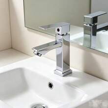 Single Cold Faucet For Bathroom Sink, Countertop Basin, Hotel Wash Basin, Black, Silver, Square Single Cold Water Faucet - Silver - View 3