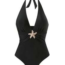 Swim Oasis 2pcs/Set New 2025 Women Solid Color Halter Swimsuit & Mesh Long Skirt Beach Resort Summer Swimsuit Outfit White - Rosa - Ver 4