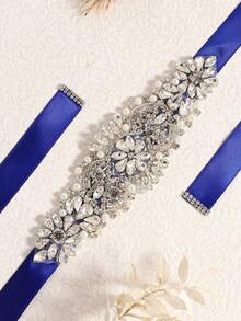 1 Peça Cinto de Cintura Nupcial, Cinto de Cintura para Vestido Feminino, Cinto de Vestido de Noiva, Cinto de Cintura de Cristal e Strass - Branco - Visão 8