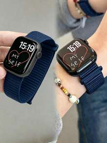 Huastonband 1入編織彈性尼龍髮圈 透氣舒適運動髮帶 女款 適用於Apple Watch 38/40/41mm、42/44/45/46/49mm 配件 Ultra3/2/1/Se/S11/S10/S9/S8/S7/S6/S5/S4/S3/S2/S1 適合戶外運動健身 青年時尚男女 夏季海灘配件 假期禮物 - 深藍色 - 查看 9