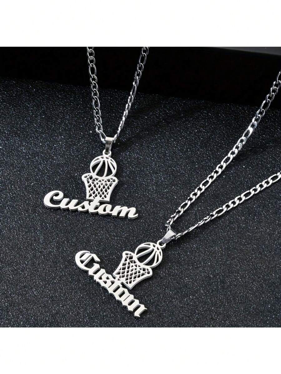 Customized Stainless Steel Basketball Net Sports Letter Name Necklace, Gift For Friends And Couples - Multicolor - View 1