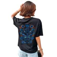 Camiseta de manga corta 100% algodón, nuevo estilo de verano, diseño de nicho moderno, versátil y elegante, corte holgado, top estilo hip-hop. - Negro - Ver 5