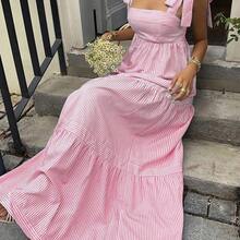 SunnyBelle Blue Striped Square Neck High Waist Sleeveless Backless Spaghetti Strap Drawstring Maxi Dress, Sexy & Vacation Style, Spring/Summer - Multicolor - Ver 8