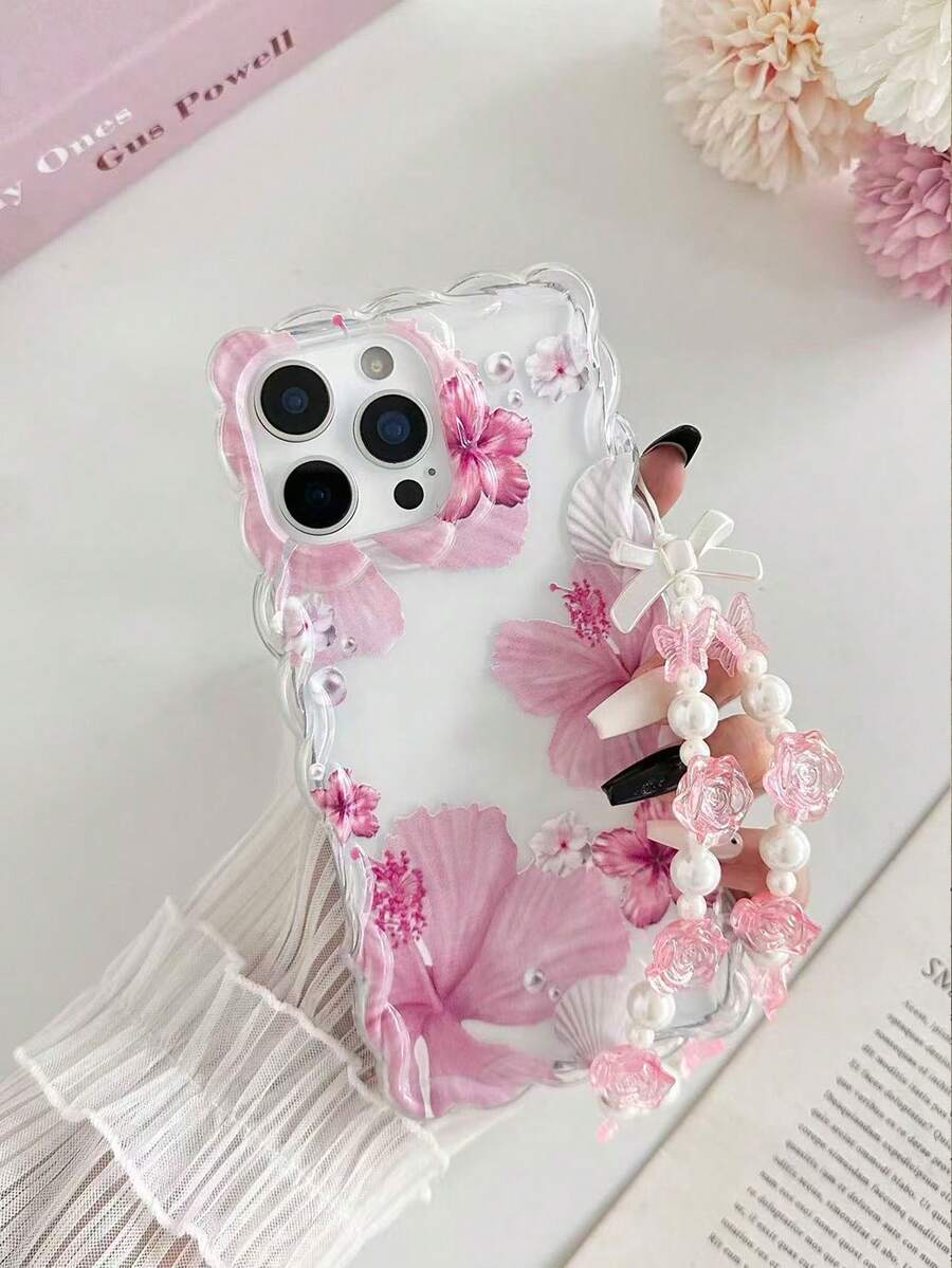 Ốp lưng điện thoại TPU cao cấp chống sốc phong cách tối giản vẽ hoa họa tiết sóng xoắn cạnh, kèm phụ kiện vòng tay hạt đính thủ công, tương thích 17pro/17Air/17/17promax 16/11/16pro/16plus/16promax/16e/15Promax/13/14/12/XS/XR/7G/8PXR/7/8, ốp mềm chống sốc P12 cho Apple 13/14/11/X/12/14 - Nhiều màu - Xem 1