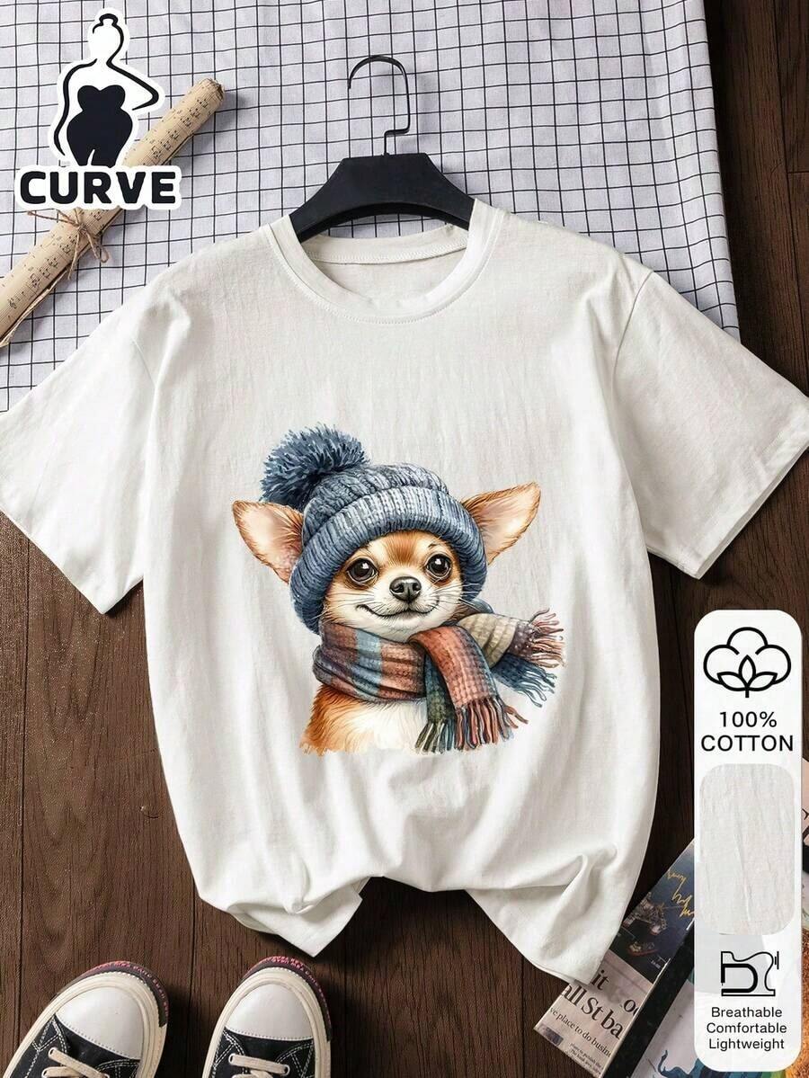 Blusa de manga corta de algodón 100% con estampado de perro para mujer de talla grande, camiseta gráfica, tela suave, ropa de algodón, blusa para exteriores, estampado impreso, camiseta de verano para mujer, blusa, ropa de verano, atuendo de vacaciones, estilo de viaje, ambiente de playa, atuendo minimalista de resort en color blanco Blusas para mujer Ropa deportiva estilo Y2K, cuello redondo, 100% algodón, tejido suave, manga corta. - Blanco 4 - Ver 1