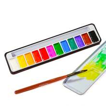 12/24/36 Colors Chinese Style Solid Watercolor Paint Set With Metal Box Packaging And Free Paintbrush, Dry Watercolor Paint Suitable For Art Painting - A - View 9