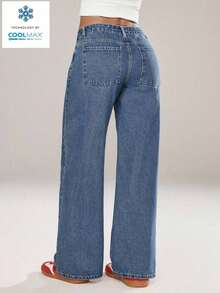 ICON Solid Color Wide Leg Pocket Jeans, Casual And Versatile - 藍色5 - 查看 5