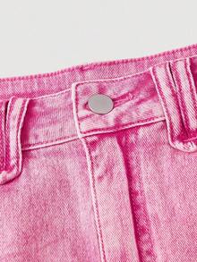 Minifalda de mezclilla ajustada y de tiro bajo lavada, con estilo callejero sexy para el verano - Rosa - Ver 3
