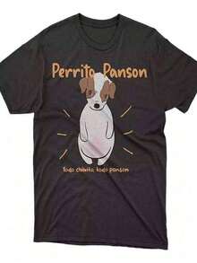 Camiseta de hombre con simpático perrito y frases en español ("Perrito Panson" "Todo chikito, todo panson") Algodón 220g - Negro - Ver 2